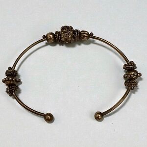 Vintage Artisan Silver Tone Bohemian Festival Beaded Cuff Bracelet